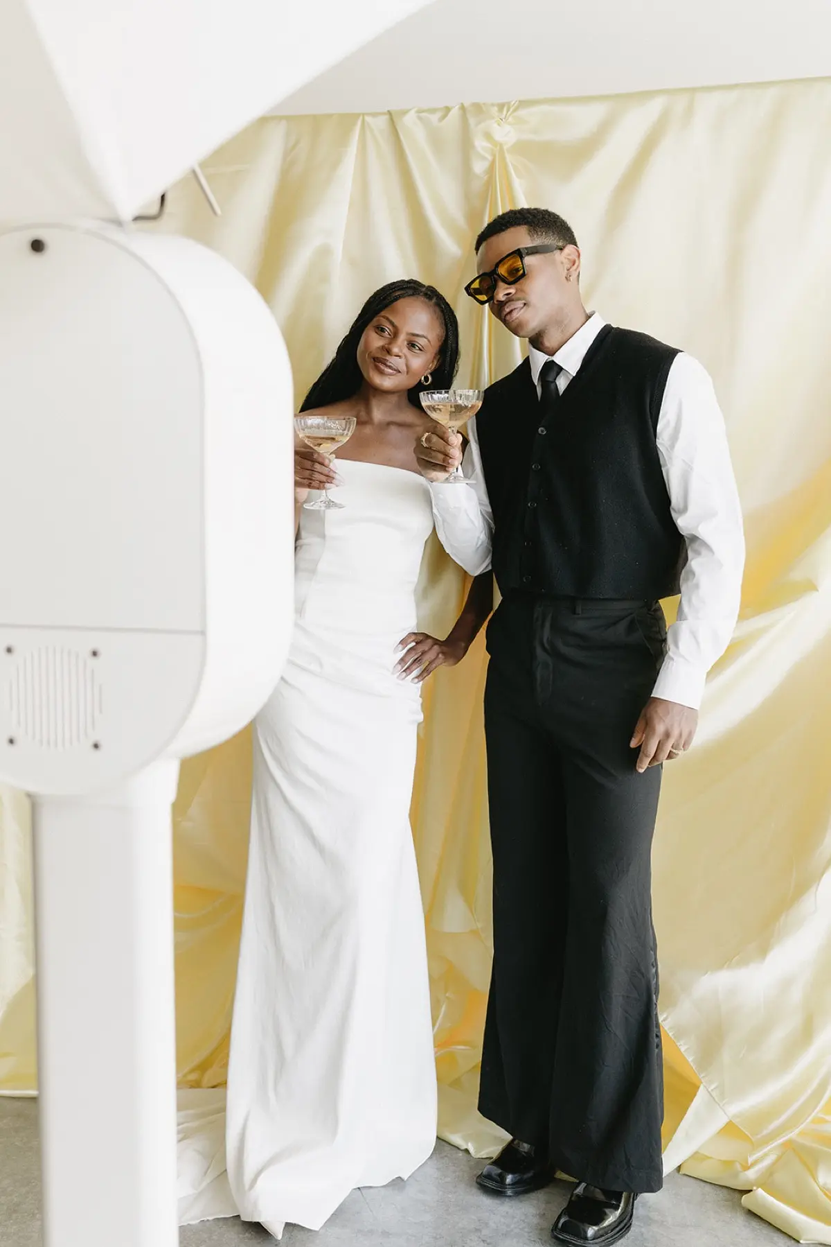 Gold metallic studio photo booth at a Los Angeles wedding