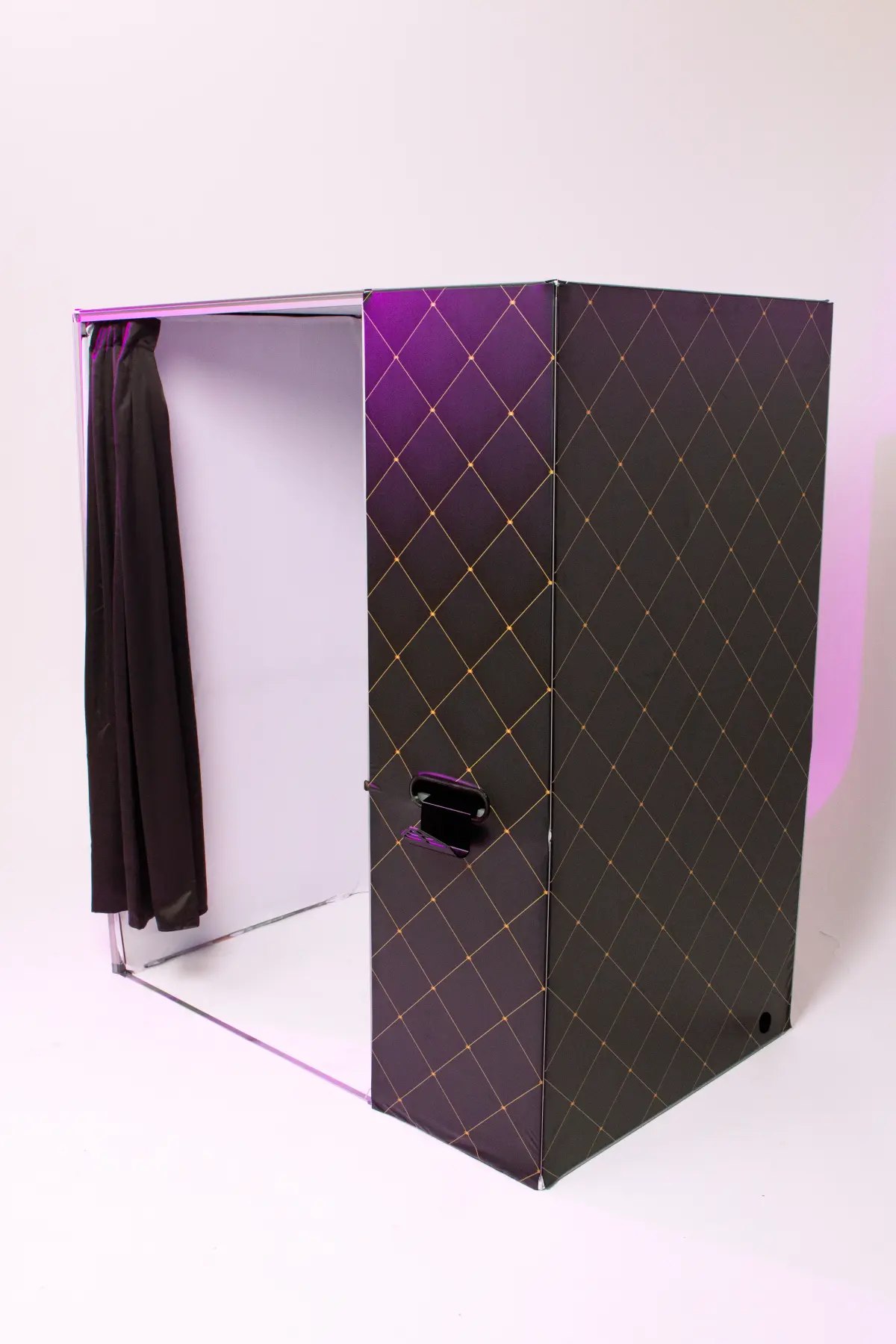 Enclosed photo booth cyclorama backdrop Los Angeles — seamless white cyc classic booth rental — Captured Celebrations