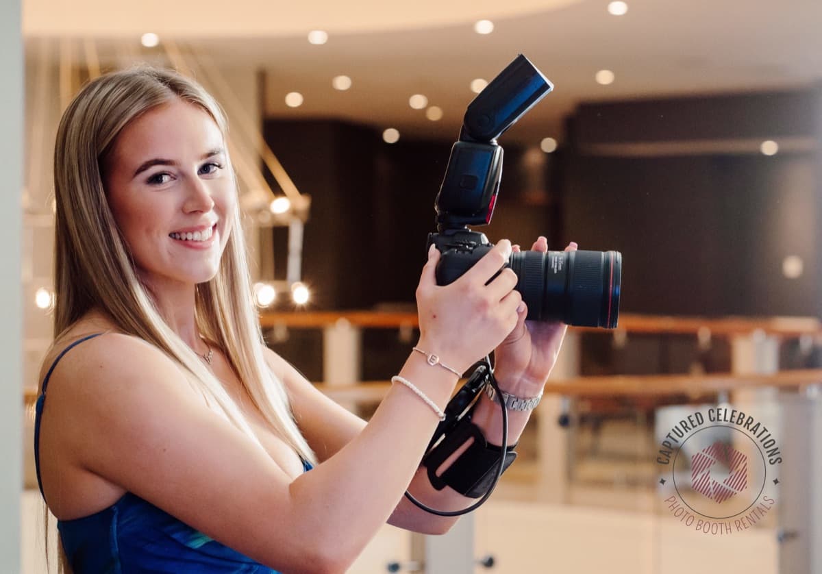 Roaming photographer at a wedding venue