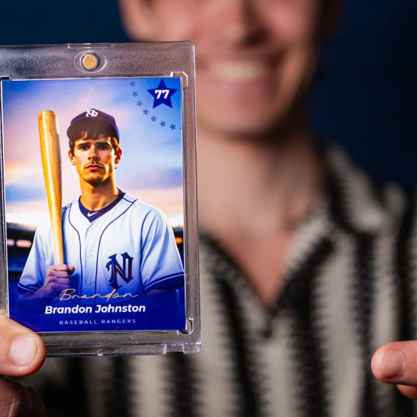 Custom baseball trading card — Captured Celebrations generative AI photo booth Los Angeles