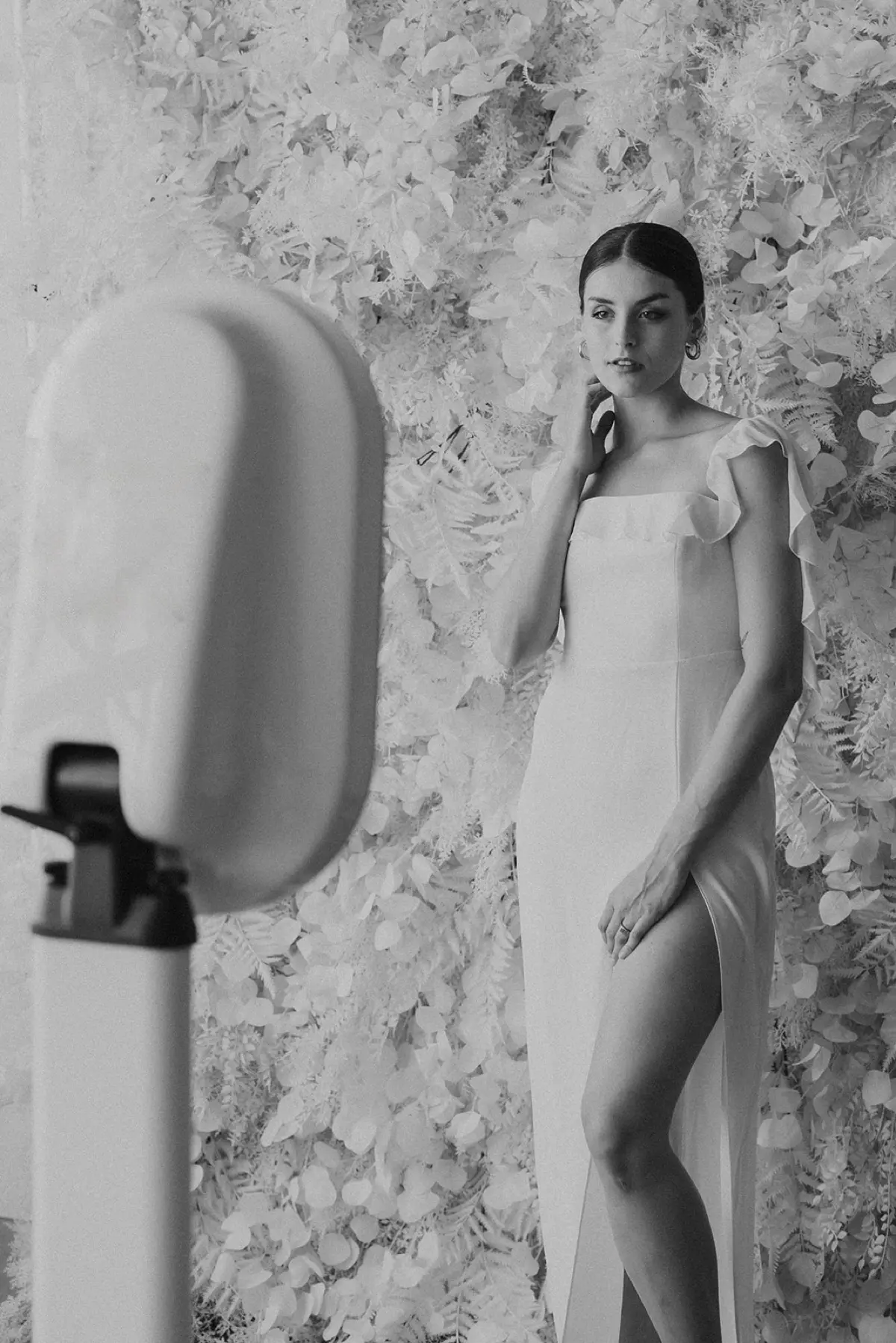 Pampas flower wall photo booth setup in Los Angeles