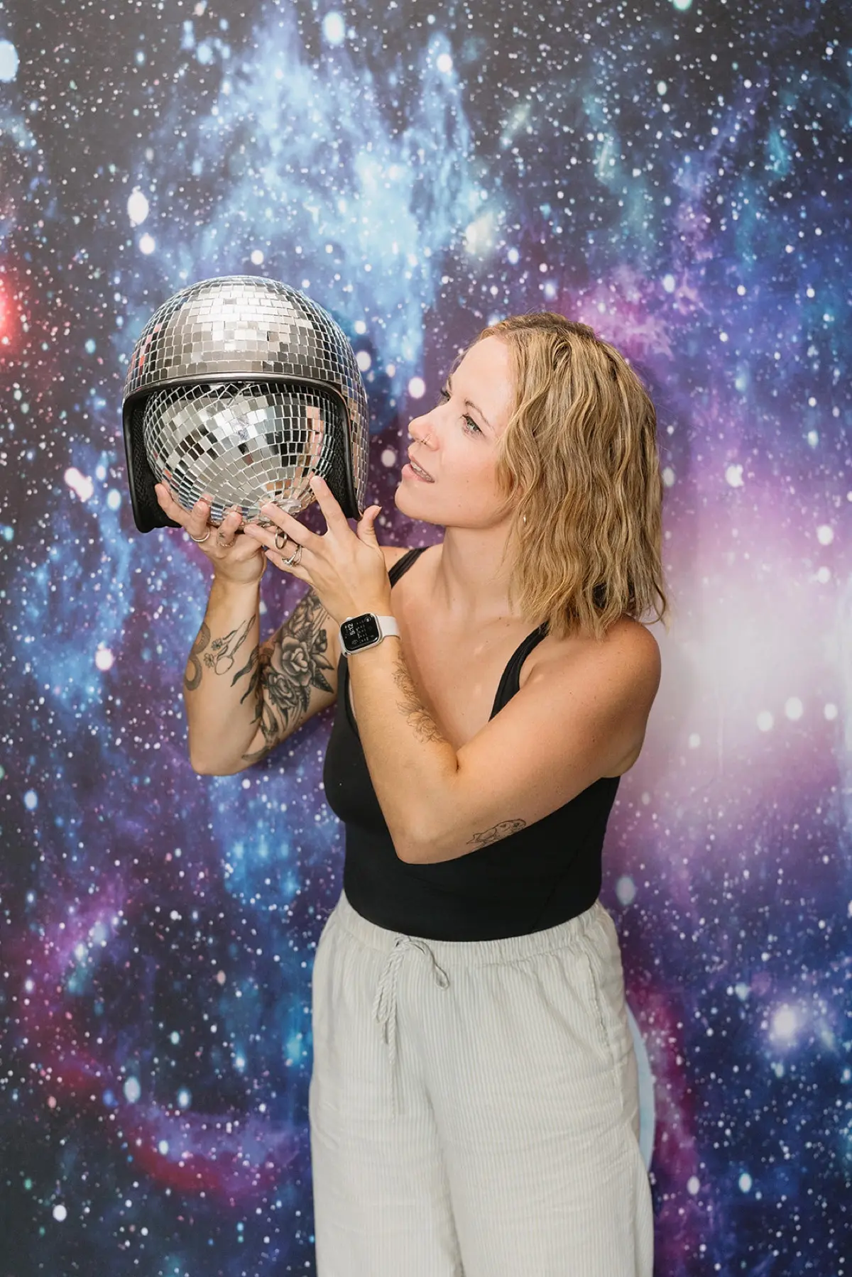 Space galaxy themed photo booth representing hope and looking forward